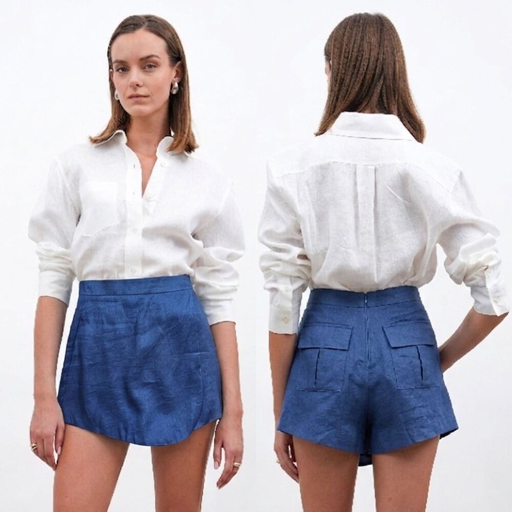 Parentezi Sandblast Dania 100% Linen Skort Womens Small Blue Skirt Shorts